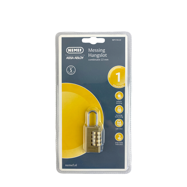 Nemef Messing Hangslot Combinatie 22mm