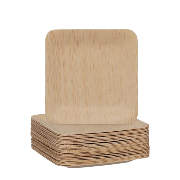 Relaxdays Wegwerpbordjes Bamboe Vierkant 8,5x8,5cm 25 stuks