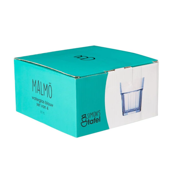 Simon's Tafel Waterglas Malmö Blauw 200ml 4 stuks