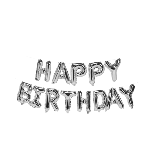 Slinger Ballon Folie Happy Birthday Zilver 40cm
