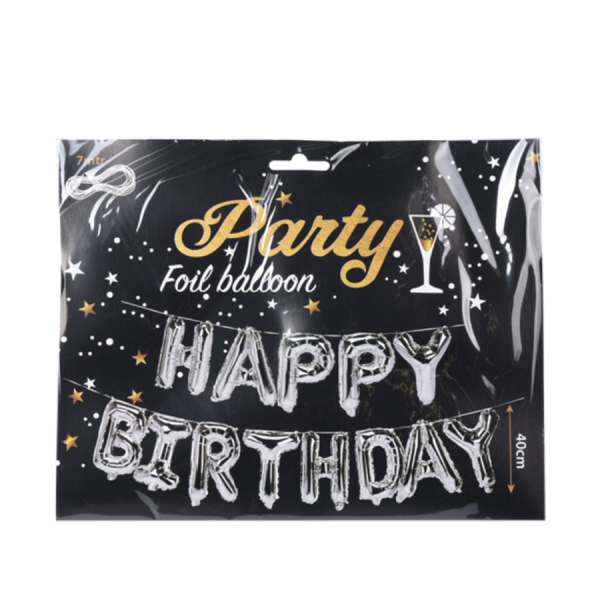 Slinger Ballon Folie Happy Birthday Zilver 40cm