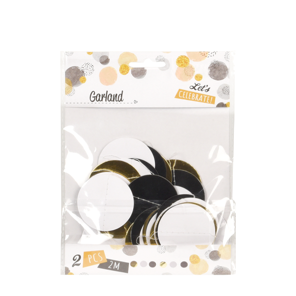 Slinger Confetti Zwart/Wit/Goud 200cm 2 stuks