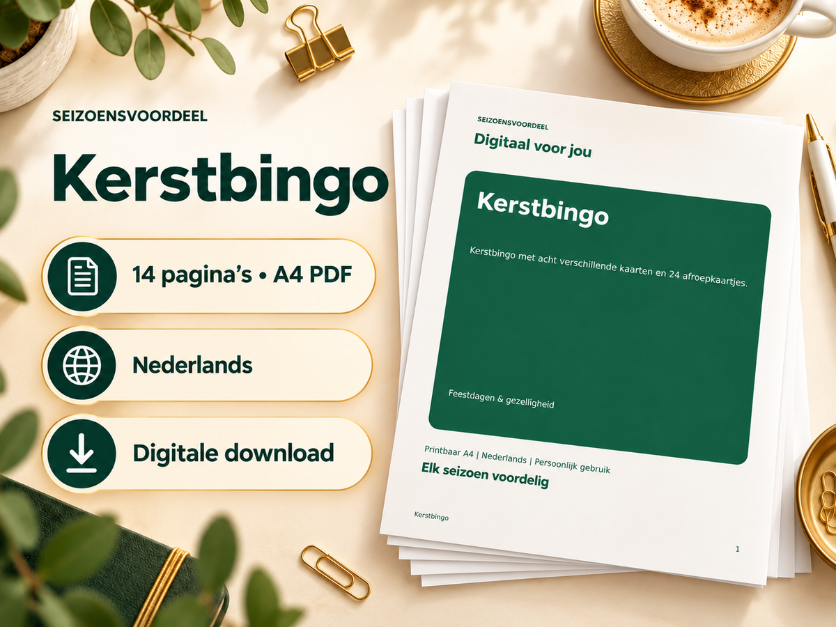 Kerstbingo – printbare A4 PDF, digitale download