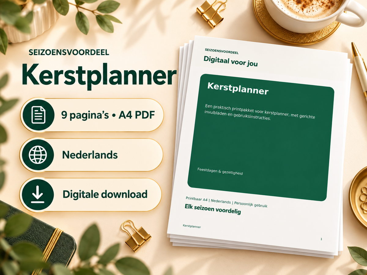 Kerstplanner – printbare A4 PDF, digitale download