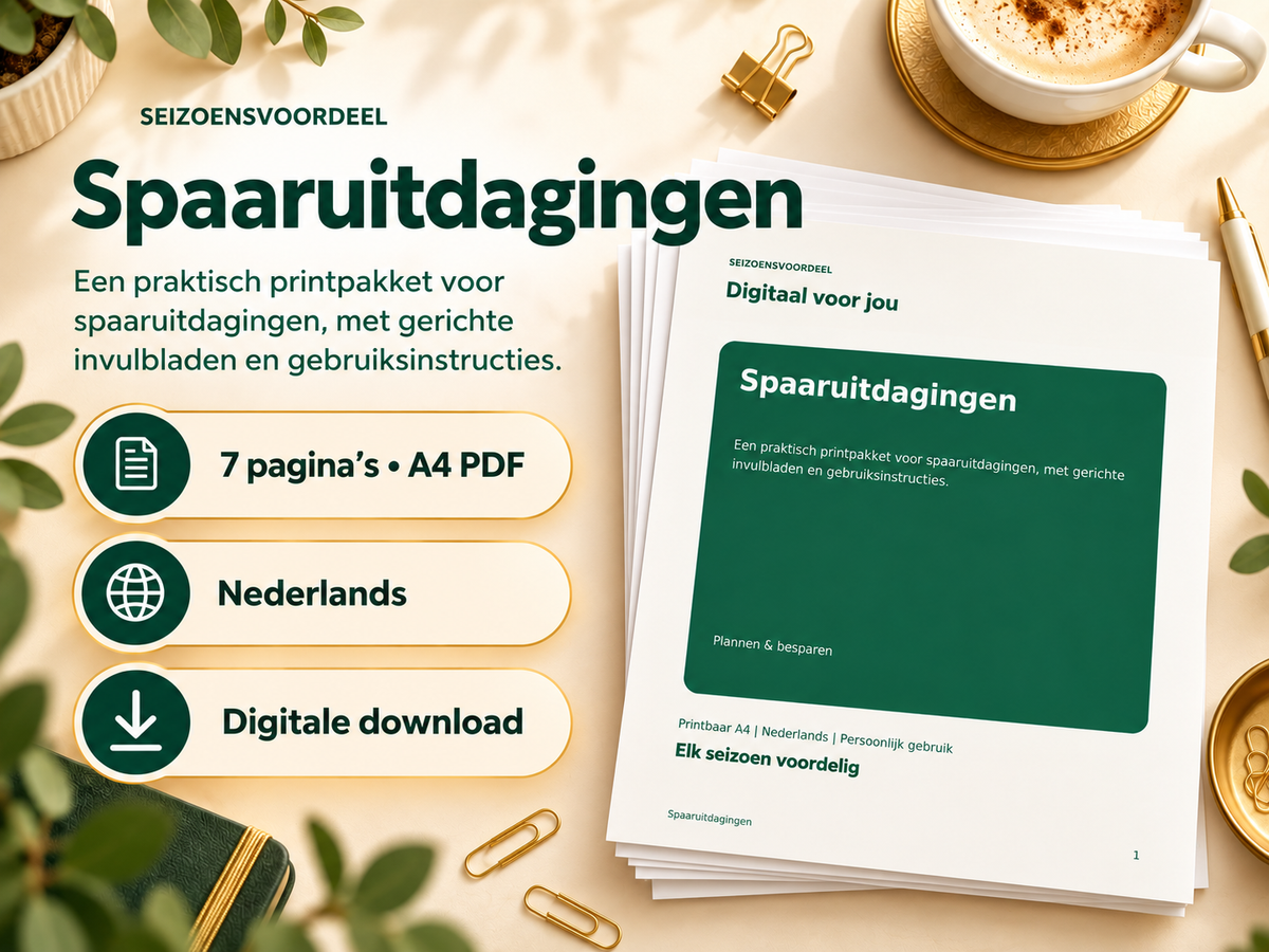 Spaaruitdagingen – printbare A4 PDF, digitale download