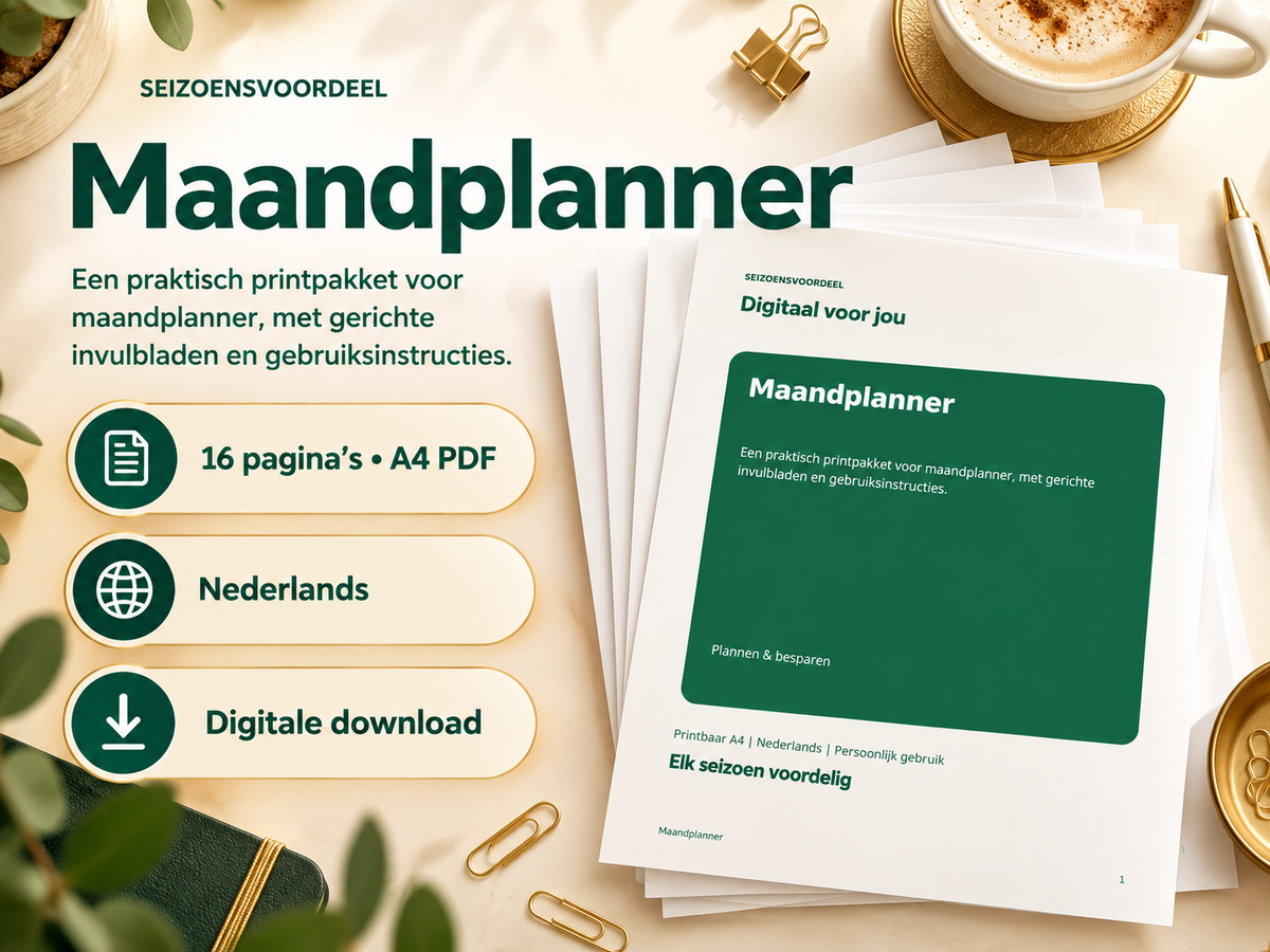 Maandplanner – printbare A4 PDF, digitale download