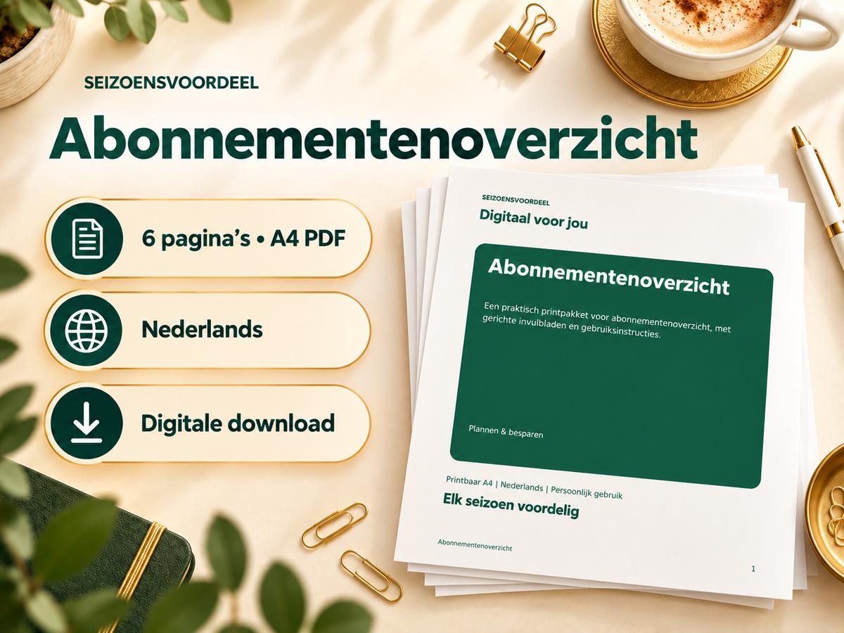Abonnementenoverzicht – printbare A4 PDF, digitale download