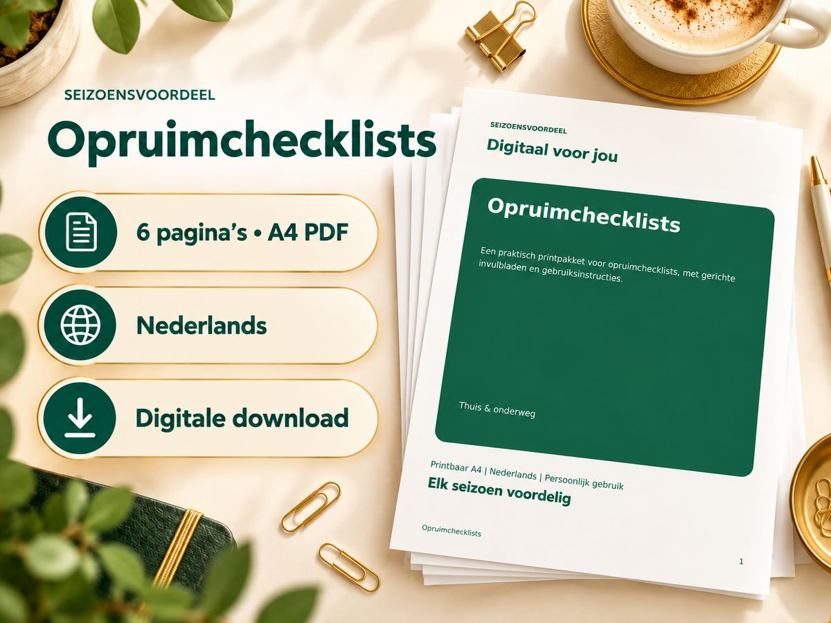 Opruimchecklists – printbare A4 PDF, digitale download