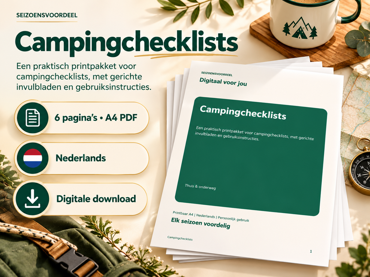 Campingchecklists – printbare A4 PDF, digitale download