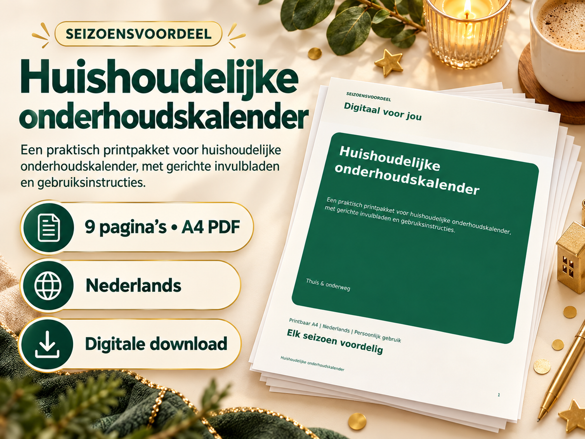 Huishoudelijke onderhoudskalender – printbare A4 PDF, digitale download