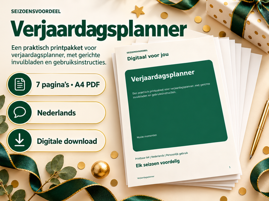 Verjaardagsplanner – printbare A4 PDF, digitale download