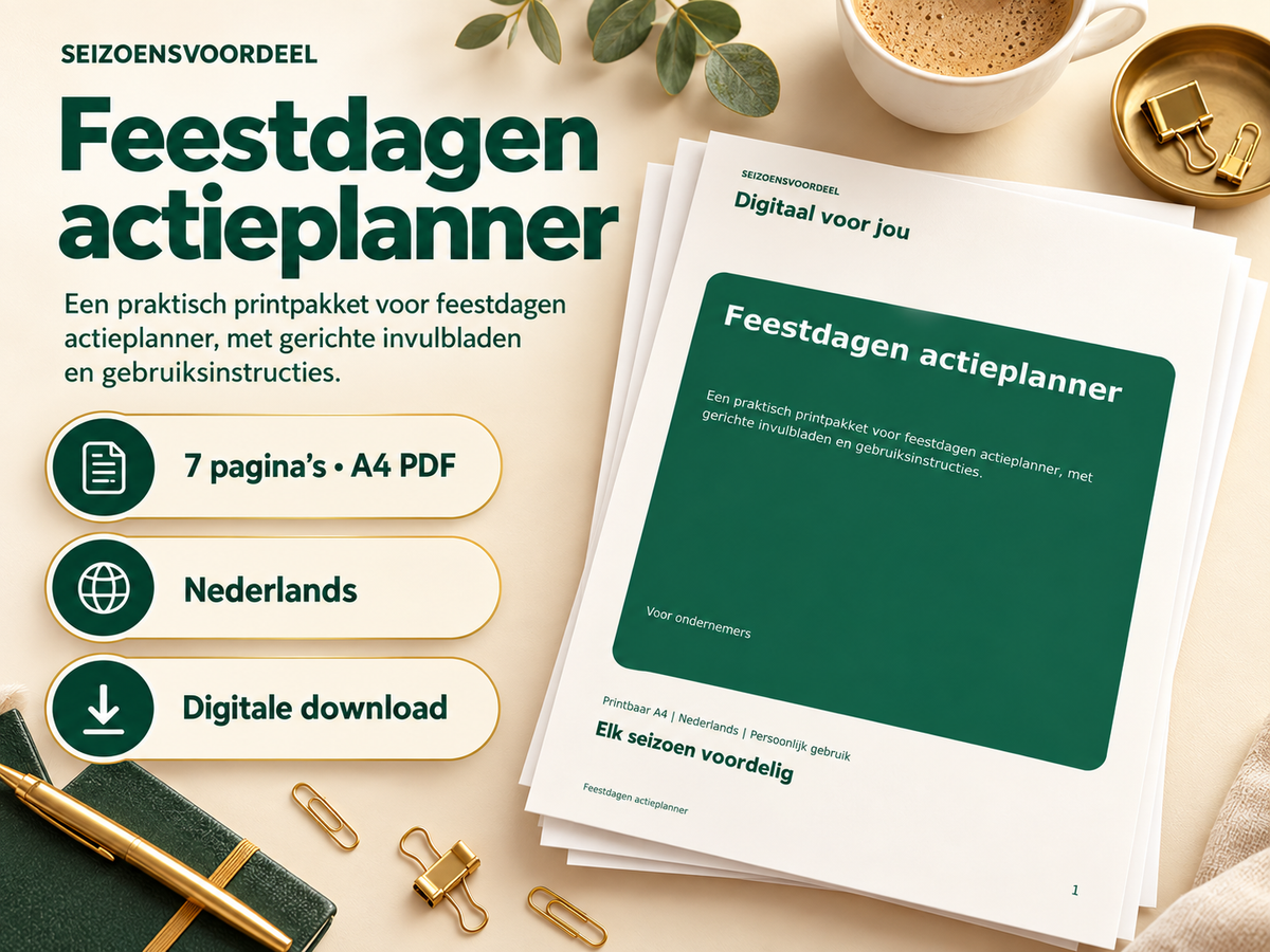 Feestdagen actieplanner – printbare A4 PDF, digitale download