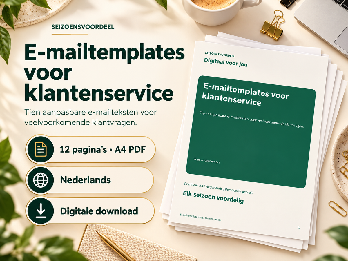 E-mailtemplates voor klantenservice – printbare A4 PDF, digitale download