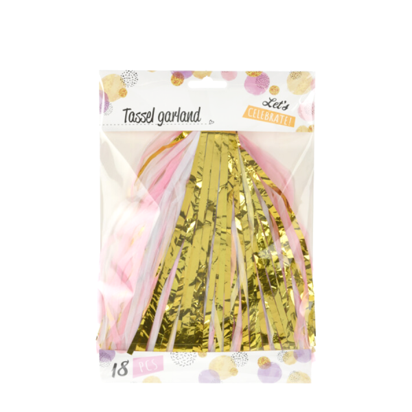 Tasselslinger Roze/Wit/Goud 18-delig