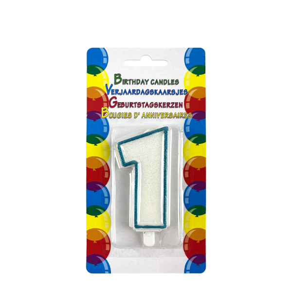 Verjaardagskaars Glitter Met Houder Cijfer 1 Blauw 8cm