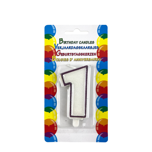 Verjaardagskaars Glitter Met Houder Cijfer 1 Paars 8cm