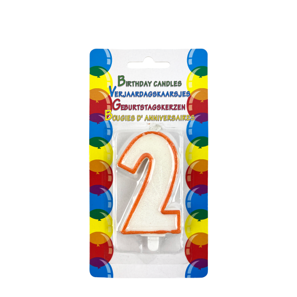 Verjaardagskaars Glitter Met Houder Cijfer 2 Oranje 8cm