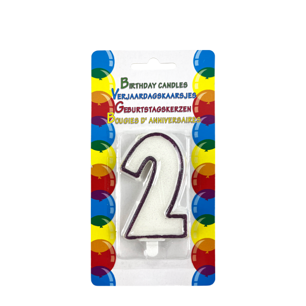 Verjaardagskaars Glitter Met Houder Cijfer 2 Paars 8cm