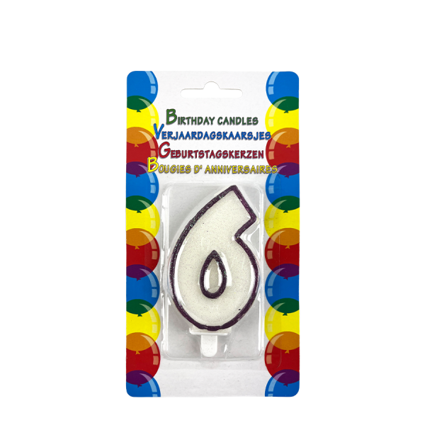 Verjaardagskaars Glitter Met Houder Cijfer 6 Paars 8cm