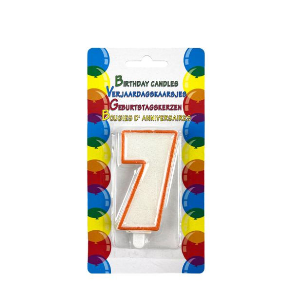 Verjaardagskaars Glitter Met Houder Cijfer 7 Oranje 8cm