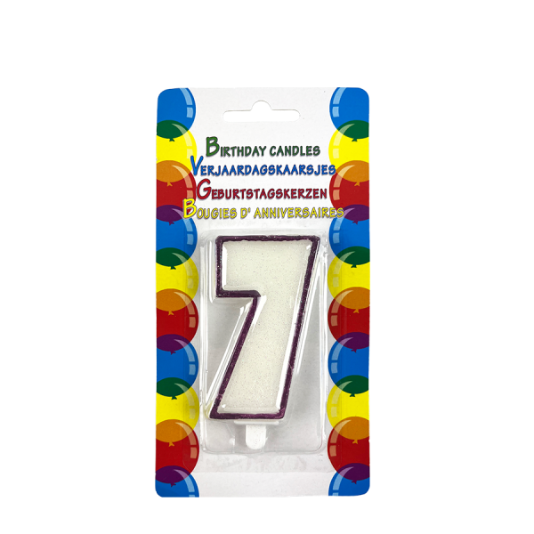 Verjaardagskaars Glitter Met Houder Cijfer 7 Paars 8cm