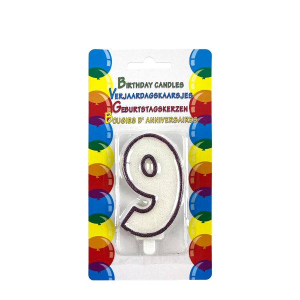 Verjaardagskaars Glitter Met Houder Cijfer 9 Paars 8cm